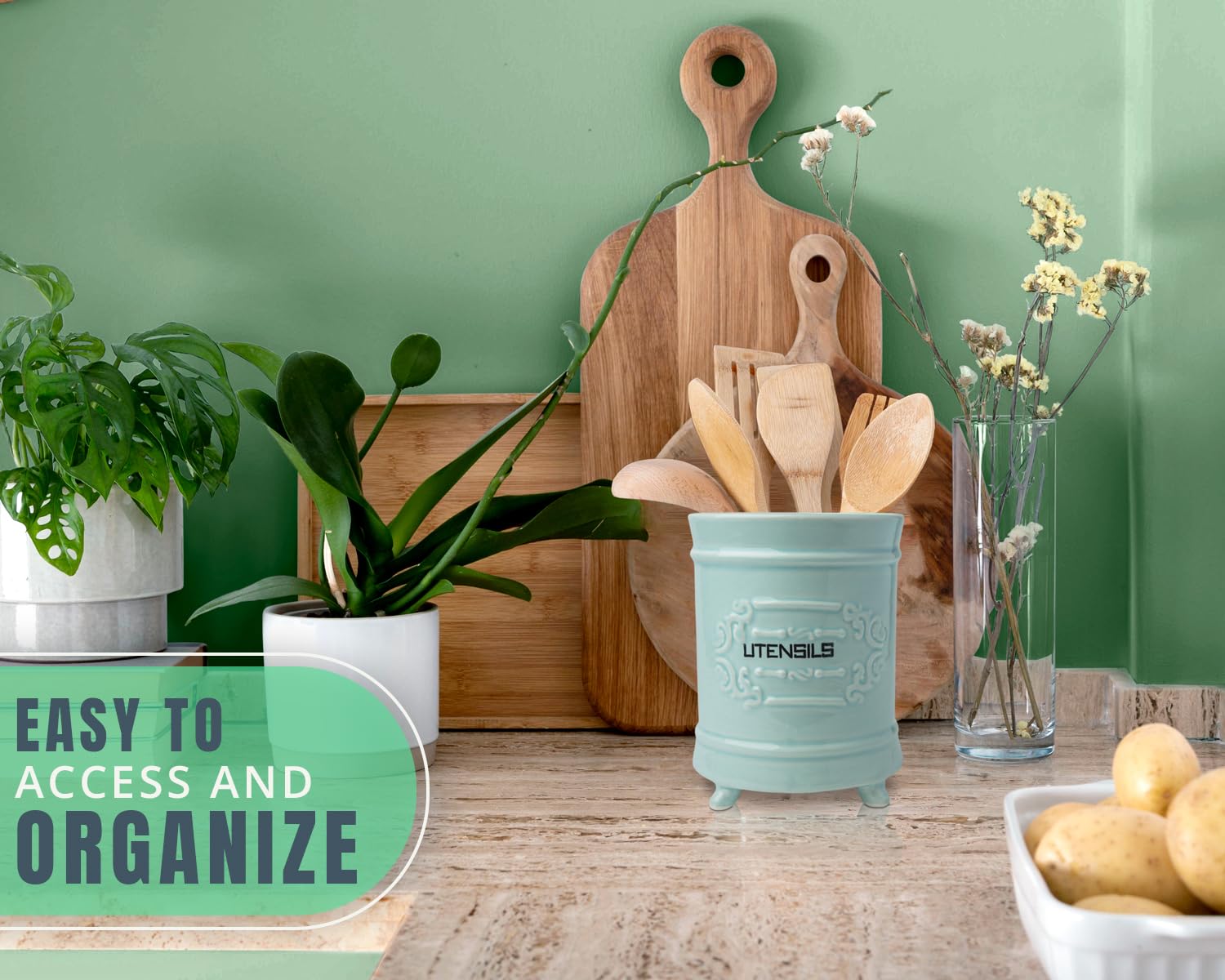 Vintage Style Kitchen Utensil Caddy - Antique Design Cooking Utensil Organizer - Rustic French Country Utensil Crock for Cooking Enthuziast