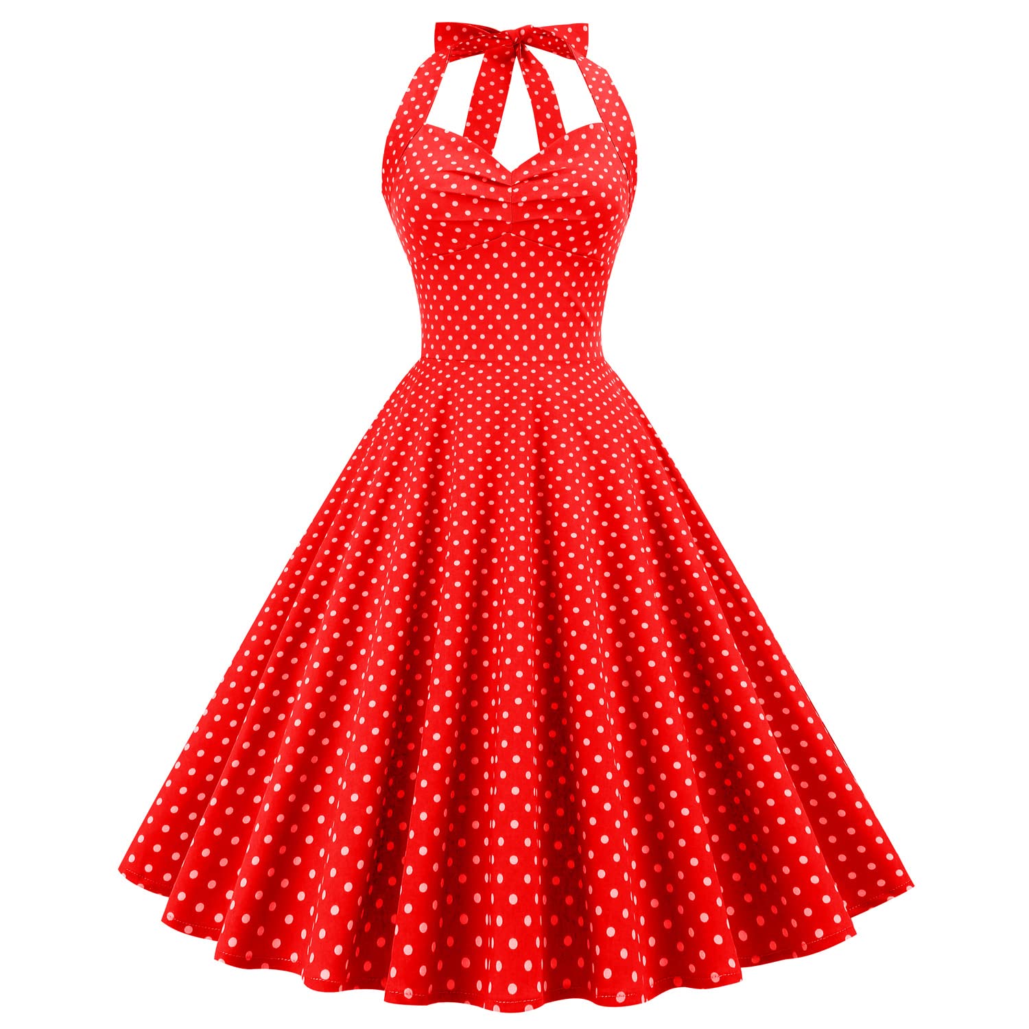 Vintage Women 1950s Rockabilly Swing Dress Pinup 50s Retro Hepburn Style Halterneck A-Line Dresses