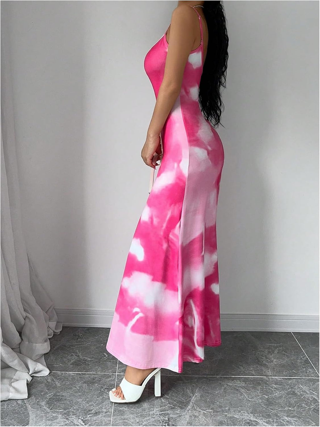 Women's Floral Print Backless Maxi Dress Scoop Neck Sleeveless Spaghetti Strap Dresses