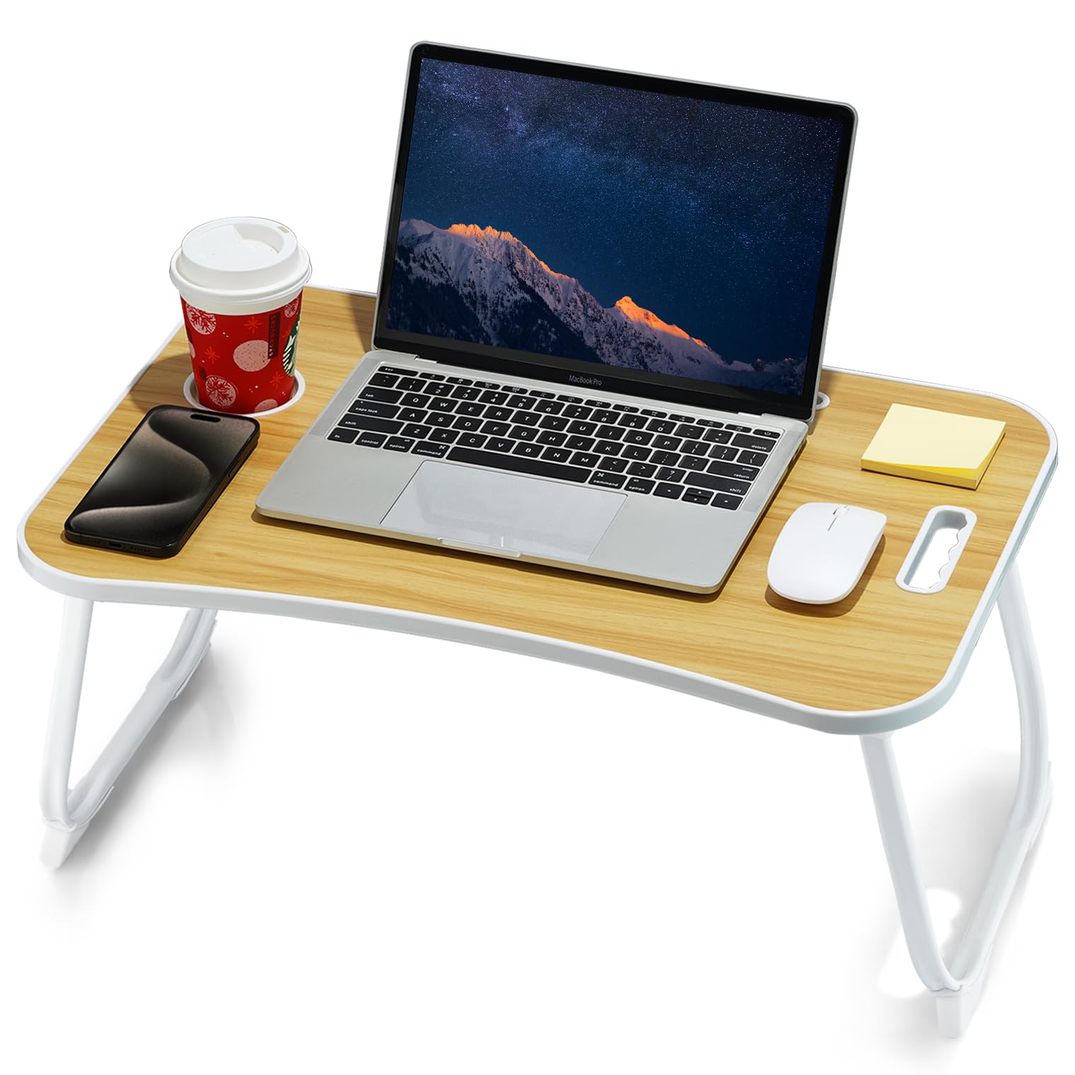 Portable Foldable Study Table, Laptop Stand With Cup Holder, Tablet Slot, And Lift Handle For Working