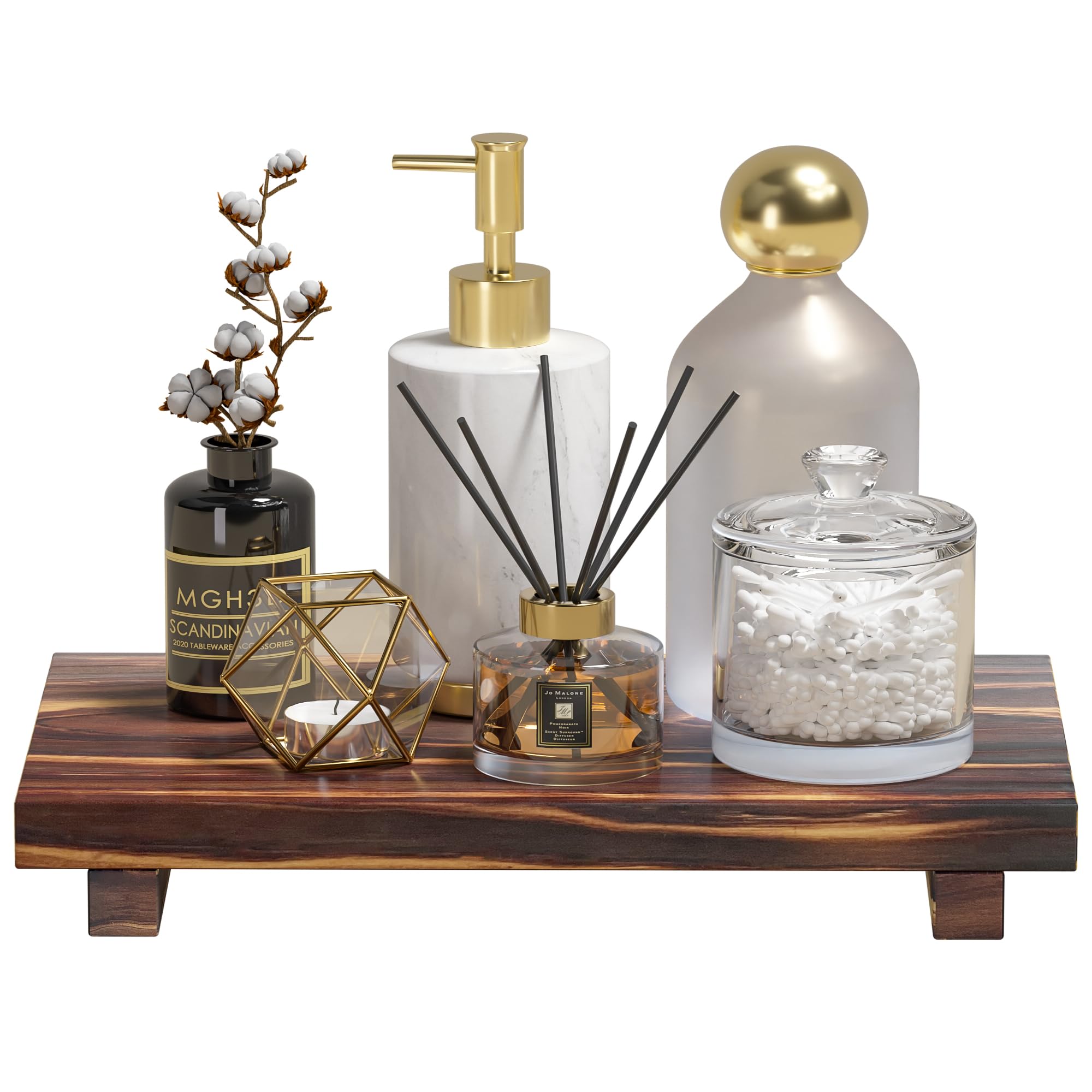 Tray Decor Bamboo Pedestal Stand Risers for Display Decorative, Sink Tray for Kitchen Decor and Accessories, Soap Dish Holder Kitchen Counter Tray 8.7" x 3.5" x 1.6"