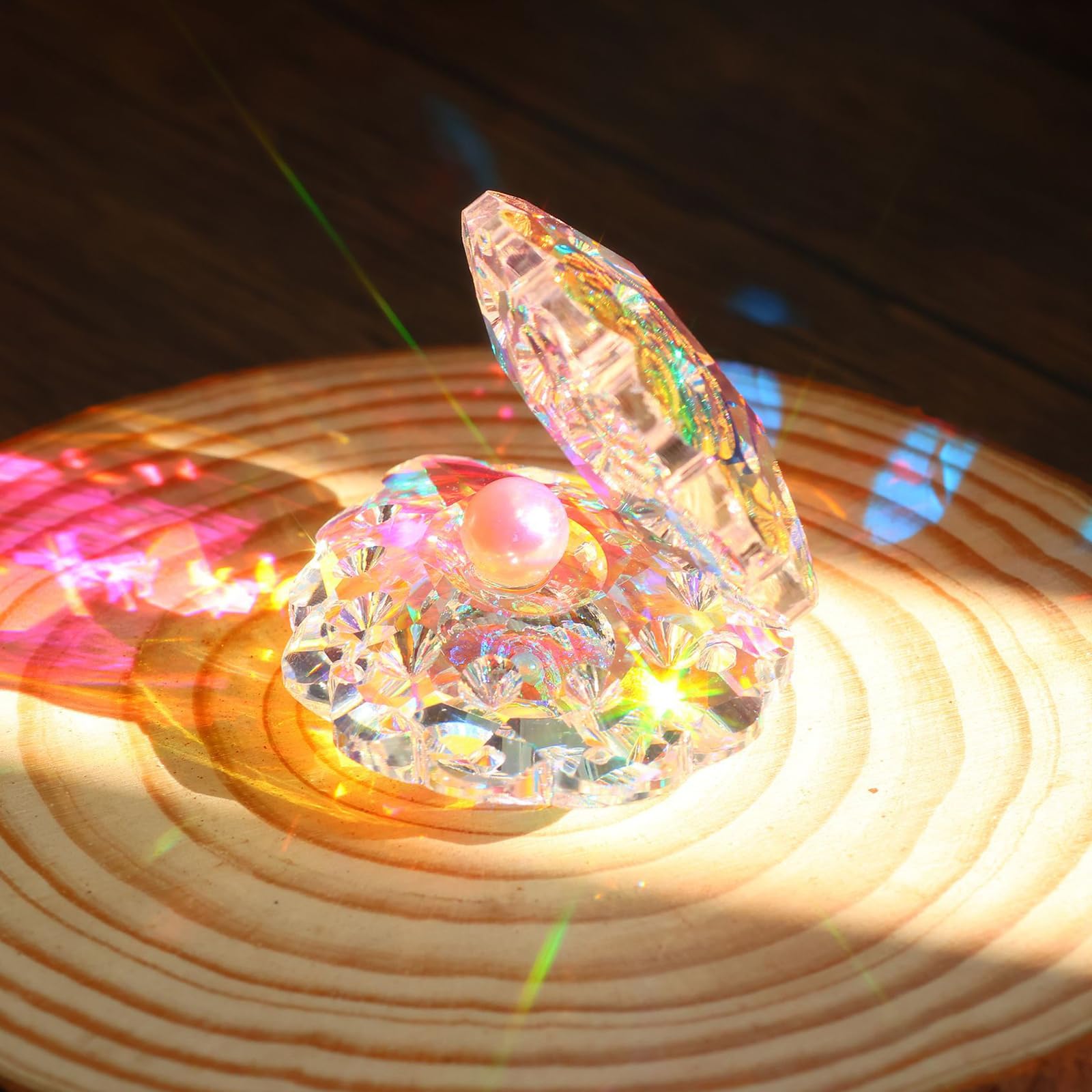 Crystal Glass Figurines Reflective Sea Shell, Glass Shell Figurine with Pearl for Home Decor