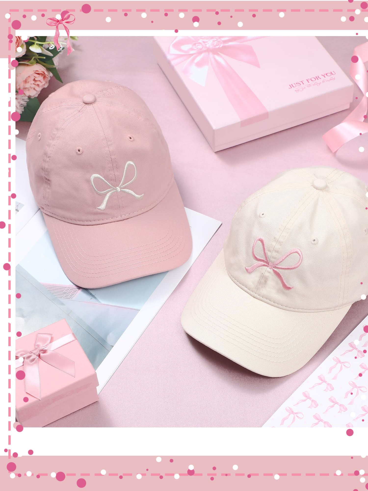 Coquette Pink Bow Baseball Caps for Women â€?Cute Sun Travel Sports Hats