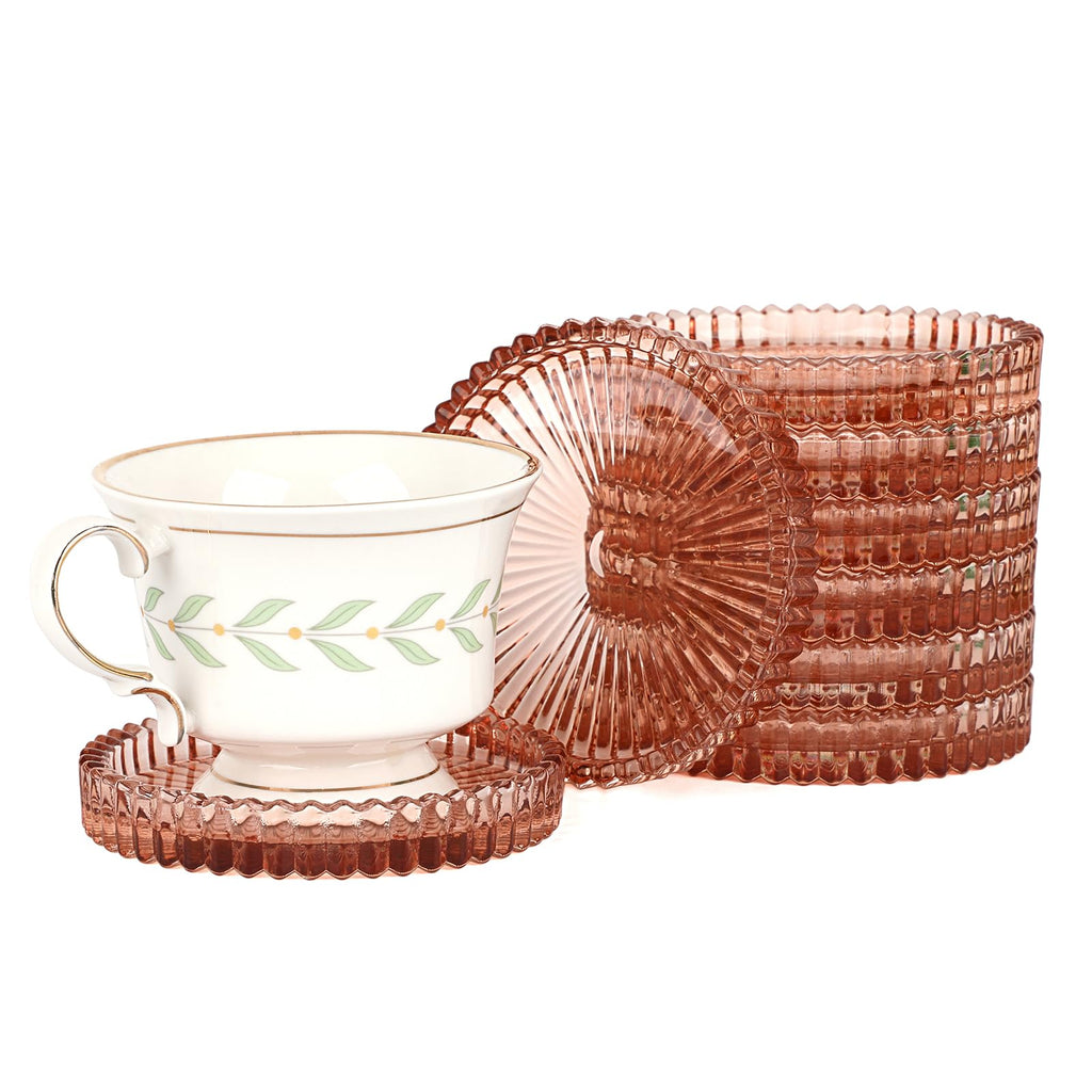 Modern Clear Coaster Set of 8- Glass Coasters for Drinks Crystal Coasters Round Cup Coasters