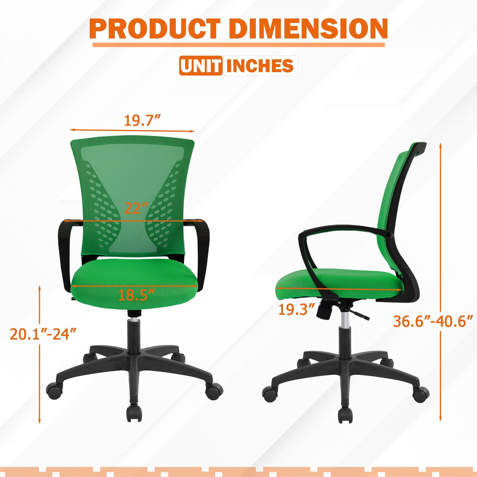 Mesh Desk Chair Ergonomic Computer Chair with Lumbar Support Armrest Mid Back 360 Degree Rolling Swivel Adjustable Height