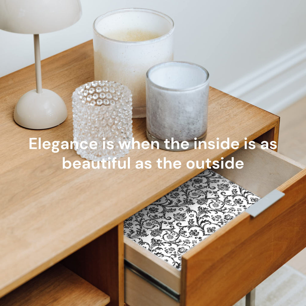 Scented Drawer Liners - Non-Adhesive Paper Sheets for Closet Shelves, Cabinet, Home Essentials & Dresser - 14 x 19.5 Inch Royal Damask Print Drawer Liner - Coquette Room Decor