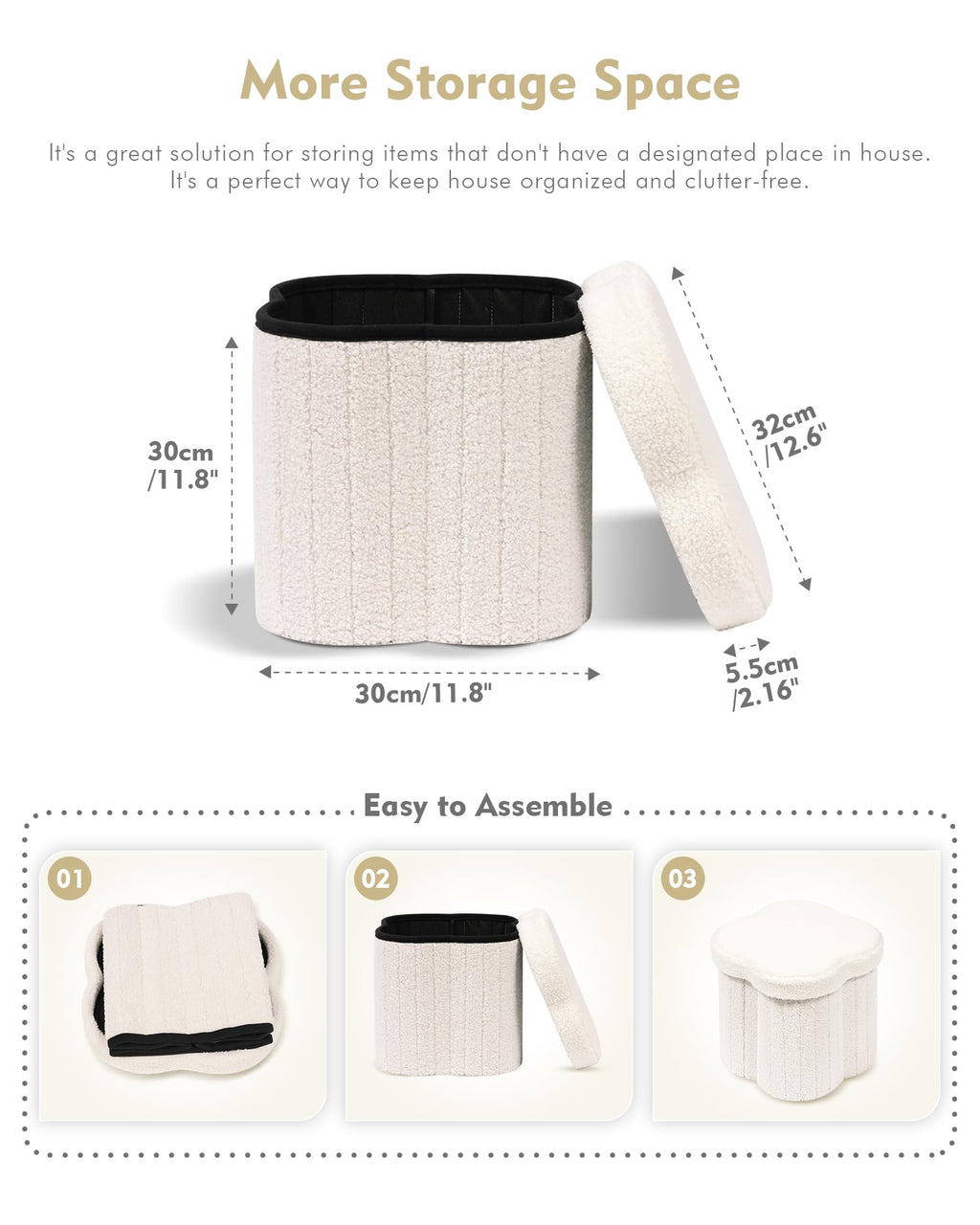 Flower-Shaped Storage Ottoman â€?Boucle Footstool & Seat for Living Room & Dorm