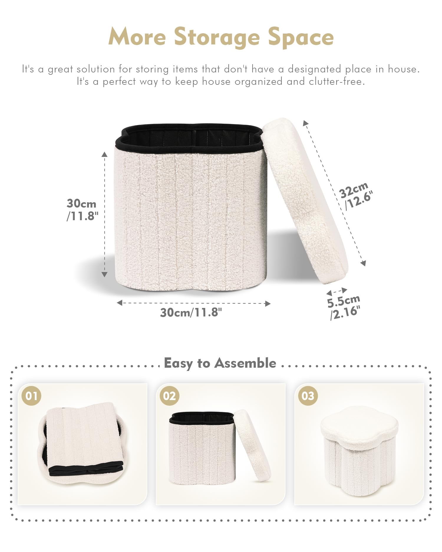 Flower-Shaped Storage Ottoman â€?Boucle Footstool & Seat for Living Room & Dorm