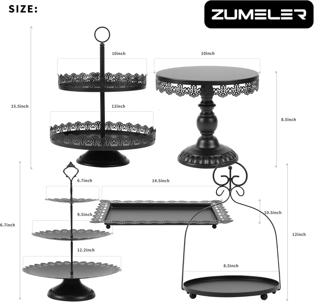 Fancy 5Pcs Cake Stands Set Metal Round Cupcake Holder Cookies Dessert Display Plate Serving Tower Tray Platter with Handle