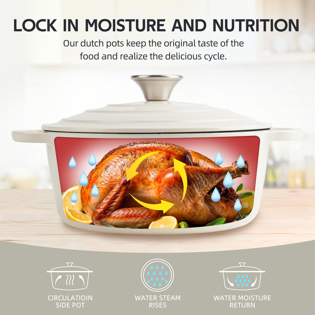 Enameled Cast Iron Dutch Oven with Lid - Big Dual Handles - Round Pot for Versatile Cooking 6 Quart