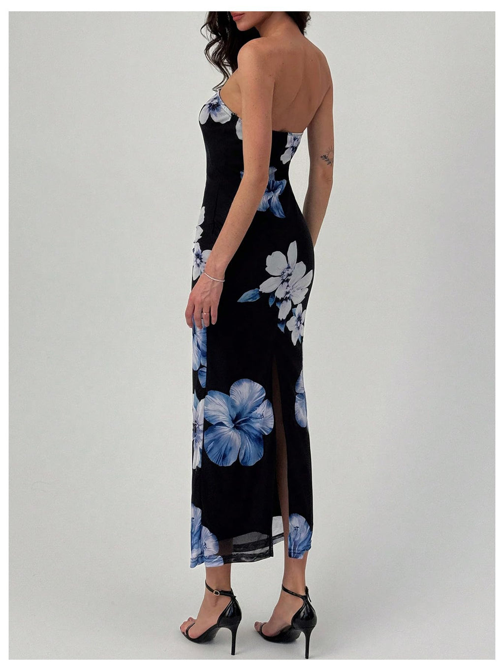 Women's Floral Strapless Bodycon Maxi Dress Summer Tube Top Dresses