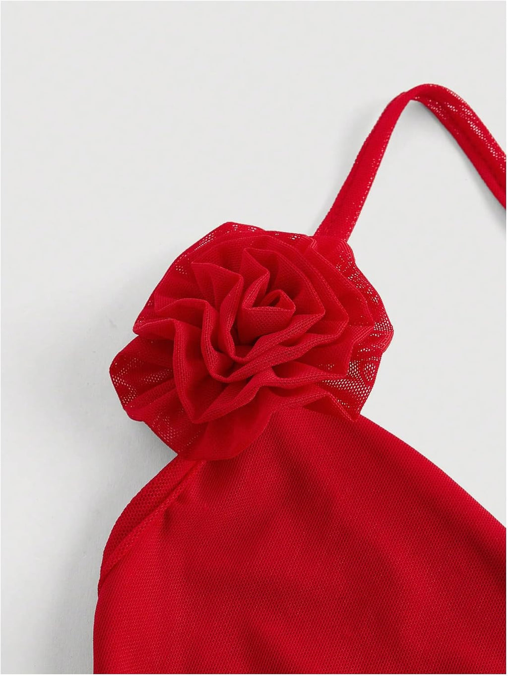 Women's 3D Floral Cowl Neck Ruched Mesh Cami Top Asymmetrical Ruffle Hem Camisole