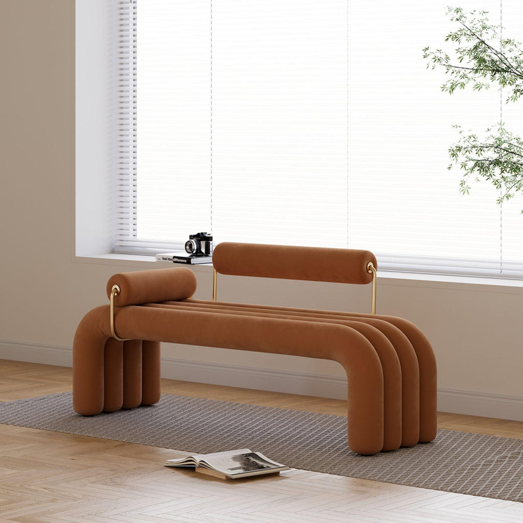 Modern White Line Tufted Bench Upholstered Entryway Bench Velvet Ottoman with Padded Seat