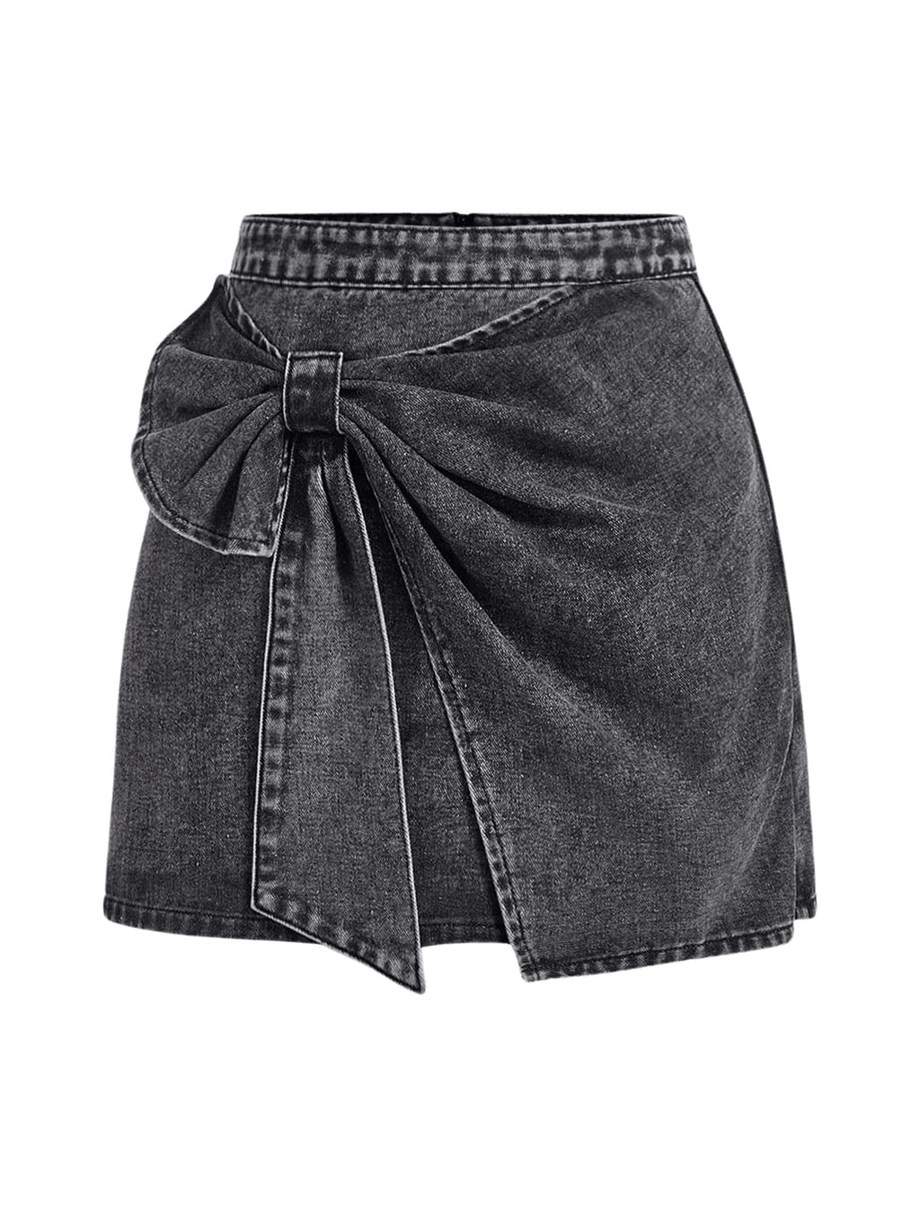 Women's High Waisted Big Bow Wrap Front Mini Bodycon Denim Skirts