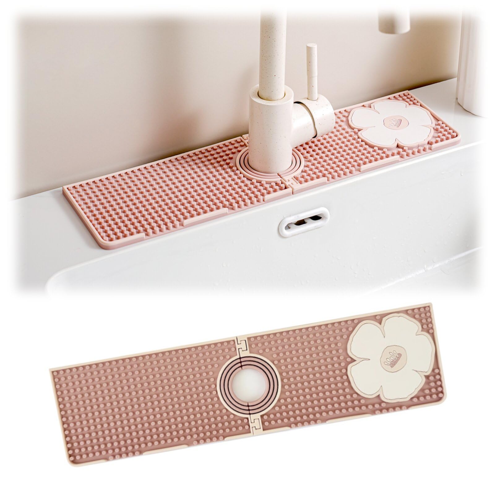 Sink Splash Guard, Faucet Mat for Kitchen Sink, Faucet Guard & Draining Mat, Dish Soap Sponge Holder Tray