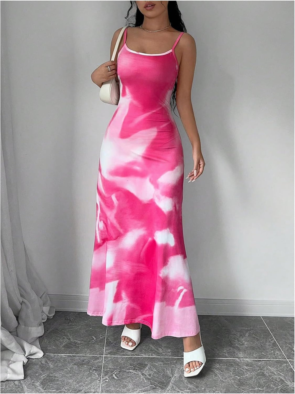 Women's Floral Print Backless Maxi Dress Scoop Neck Sleeveless Spaghetti Strap Dresses