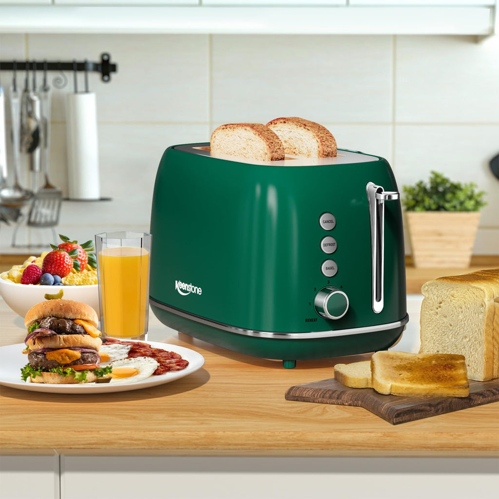 Toaster 2 Slice Stainless Steel with 6 Bread Shade Settings, Retro Toaster with Extra Wide Slot