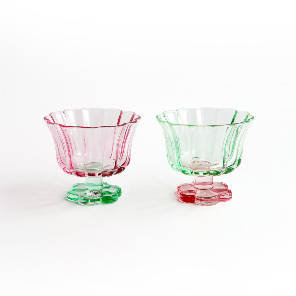 Set of 2 Glass Dessert Bowls â€?Cherry & Mint Color Contrast with Heavy Base