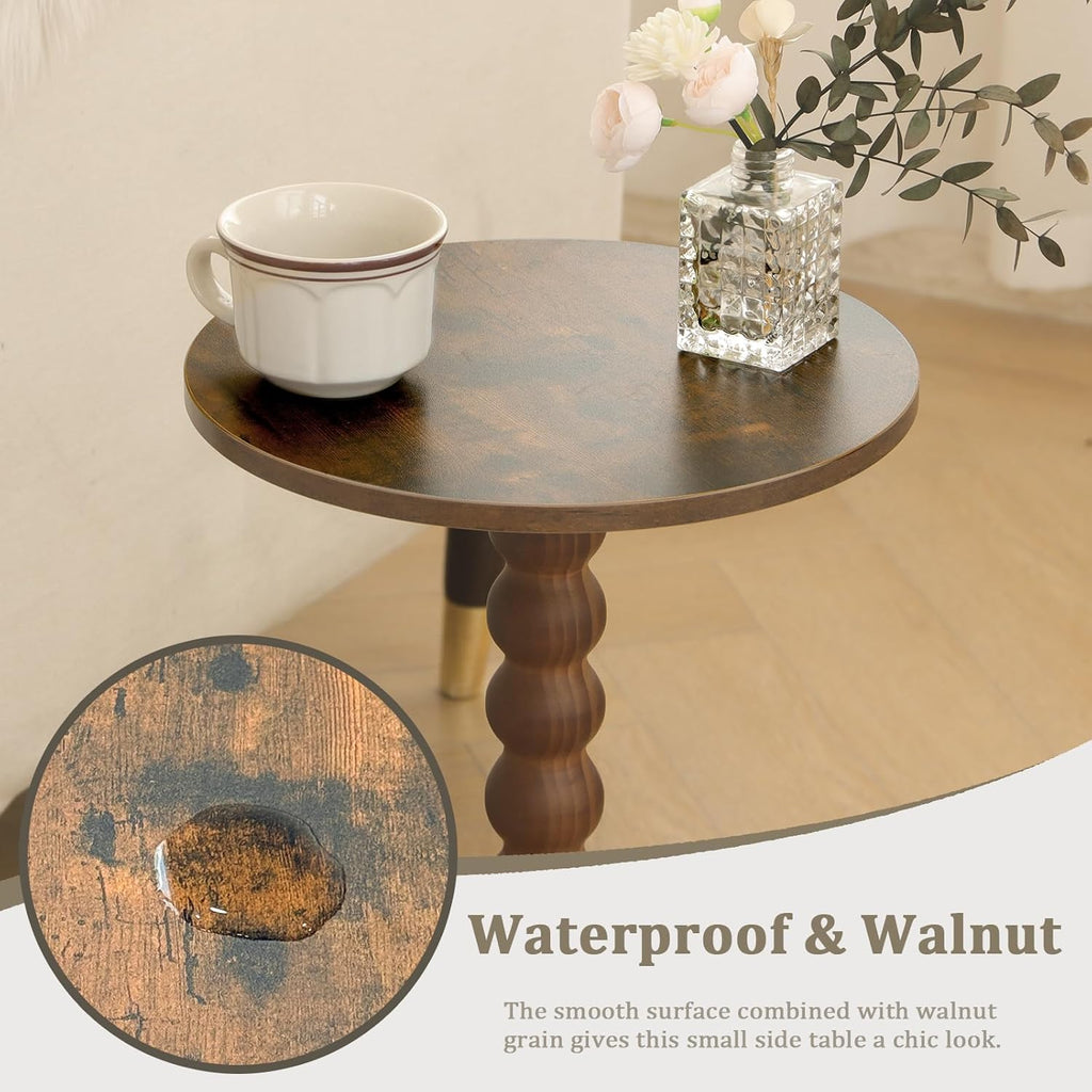 Round Side Table, Small Drink Table for Small Spaces, Modern Accent End Table Nightstand with Solid Wood Leg for Living Room, Bedroom, Corners, and Office