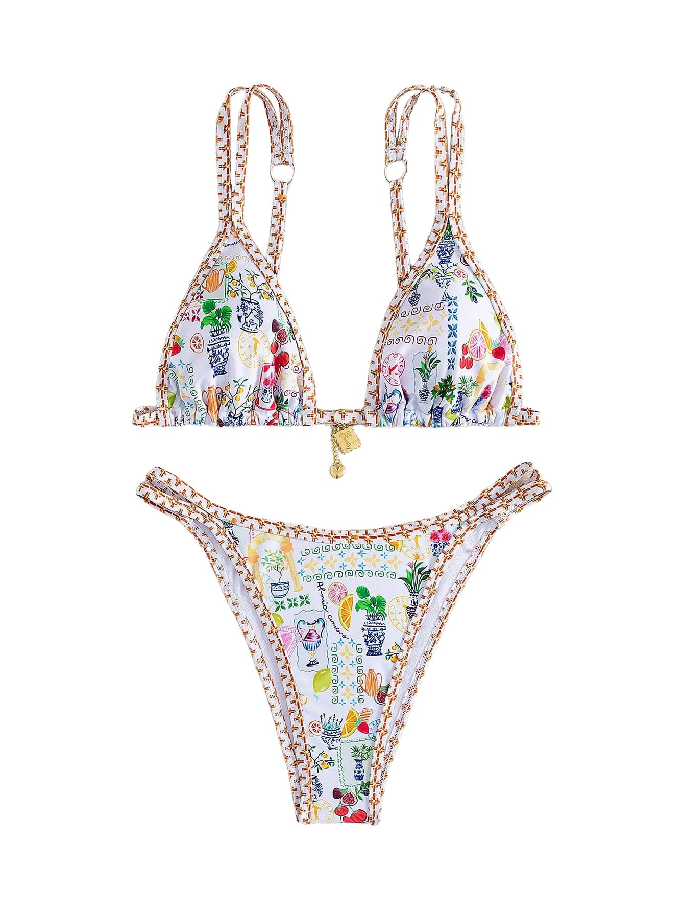 Women's Boho Floral Tie Side Triangle High Cut Bikini Set Bathing Suit Swimsuit
