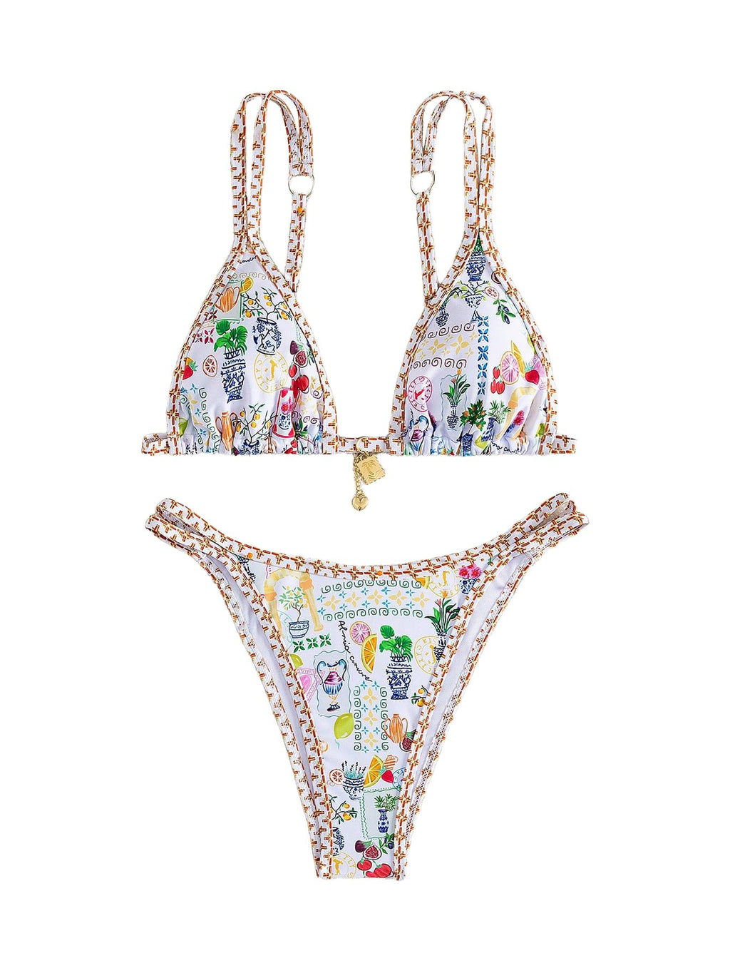 Women's Boho Floral Tie Side Triangle High Cut Bikini Set Bathing Suit Swimsuit