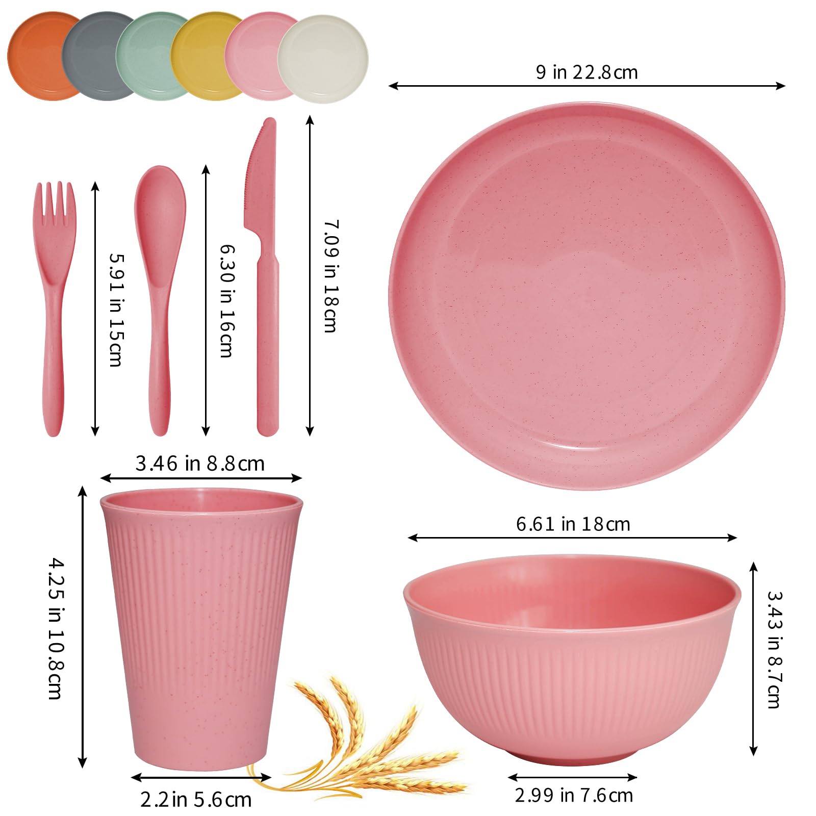 Wheat Straw Dinnerware Sets -36 Piece Unbreakable Dinnerware Sets for 6, Wheat Straw Plates and Bowls Set, Lightweight