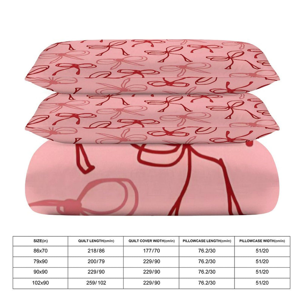 Pink Red Bow Comforter Set Duvet Cover Quilt Cover Set Ultra Soft Bed Cover (1 Duvet Cover+2 Pillowcases)