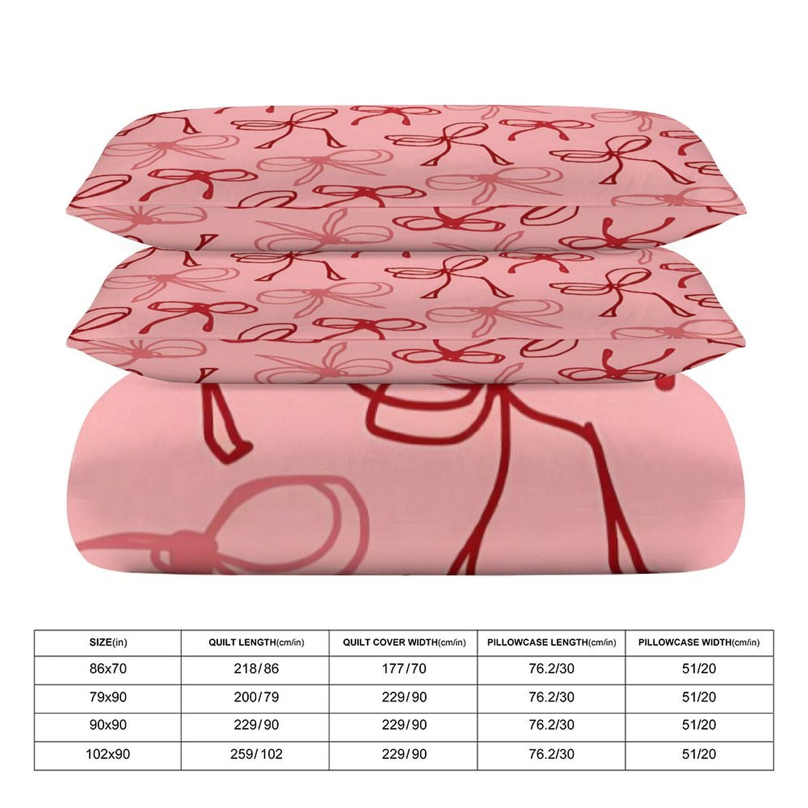 Pink Red Bow Comforter Set Duvet Cover Quilt Cover Set Ultra Soft Bed Cover (1 Duvet Cover+2 Pillowcases)