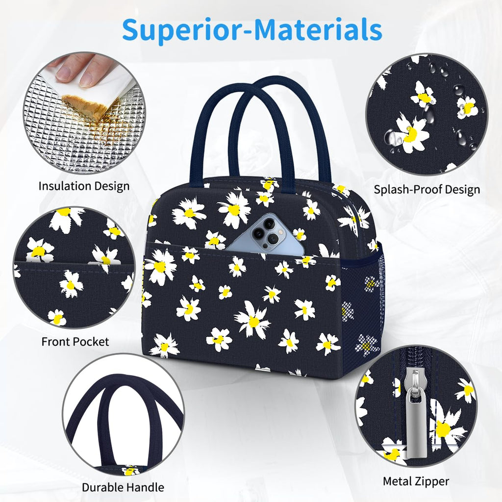 Reusable Insulated Lunch Tote Bag,Leakproof Food Handbags Case High Capacity