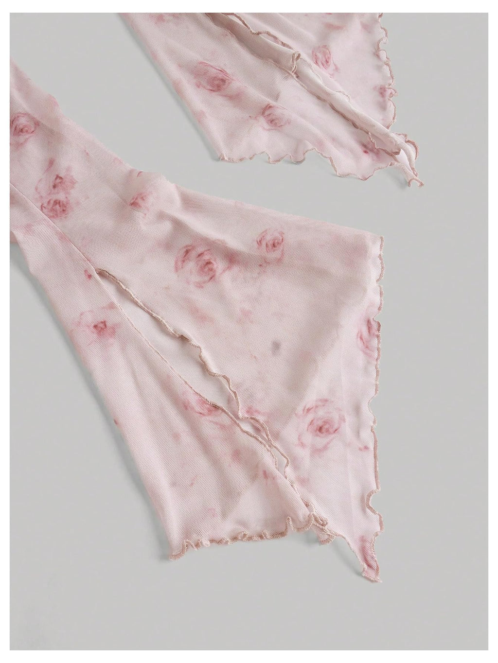 Verdusa Women's Floral Print Mesh Bell Sleeve Tie-Front Top with Lettuce Trim