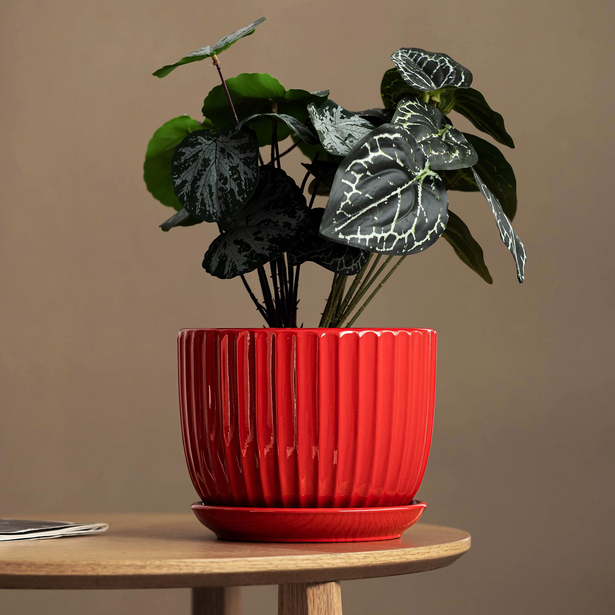 Ceramic Flower Pots, 4"+5"+6" Inch Small Glazed Succulent Planters with Drainage Hole, Modern Indoor Decorative Plant Pots Set of 3,Garden Pots with Saucer