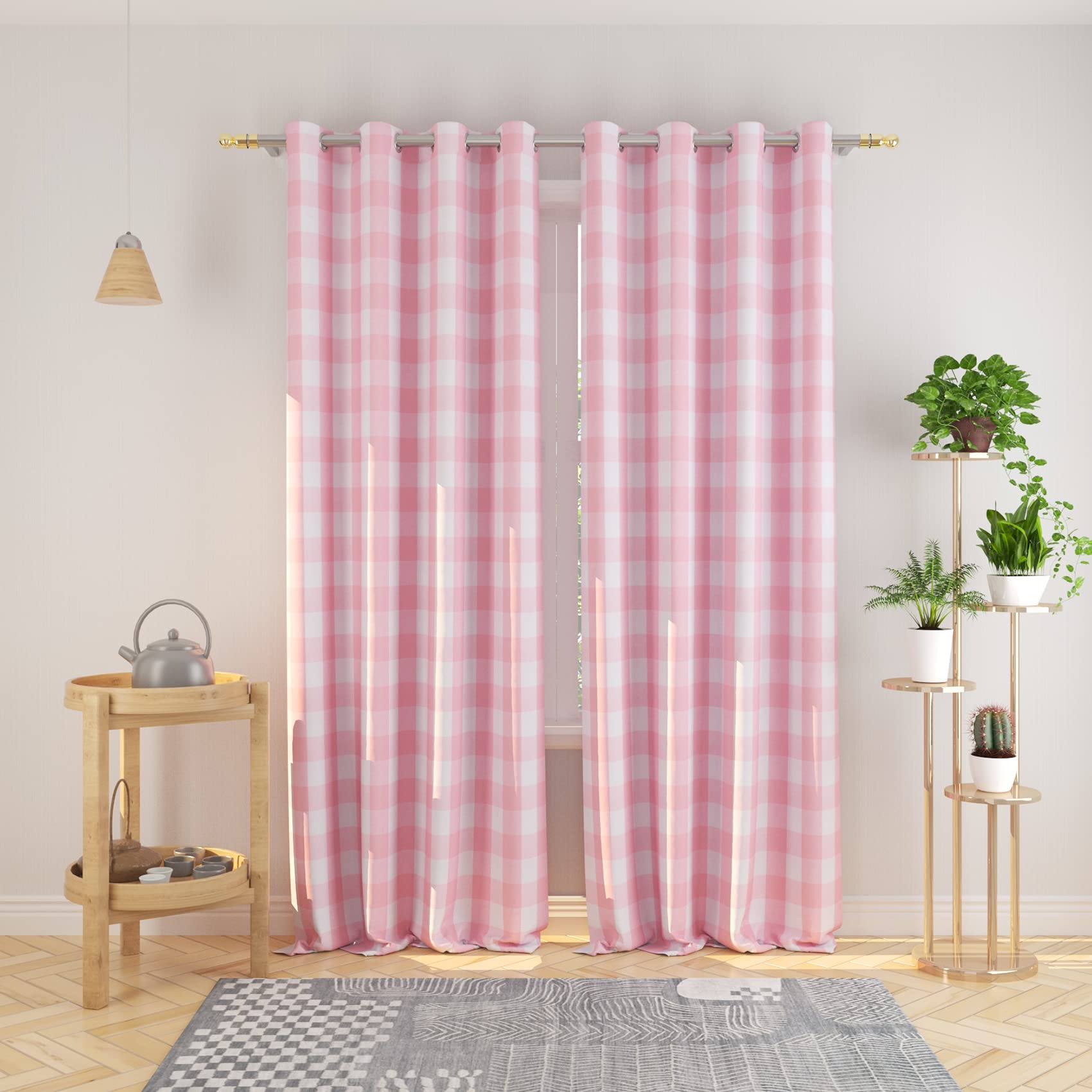 Tier Curtains Check Gingham Plaid Window Curtain Panels Bathroom Grommet Top Window Treatment 2 Panels