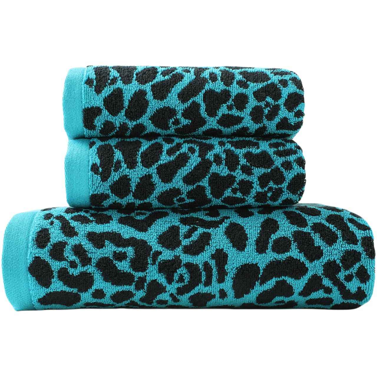 Premium 3 Piece Leopard Bath Towel Set / 1 Bath Towel 1 Hand Towel 1 Washcloth, Quick-Drying, 100% Cotton