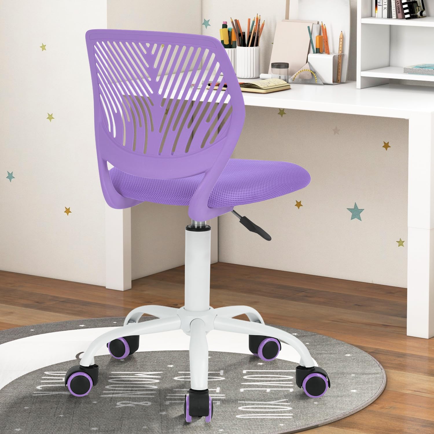 Study Desk Chair Armless Cute, Ergonomic Small Swivel Adjustable Rolling Lightweight Task Chair with Wheels and Mesh Padded Cushion