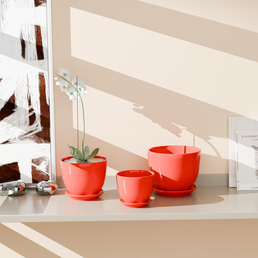 Ceramic Flower Pots,Indoor Decorative Plant Pots Set of 3-4"+5"+6" Inch Small Glazed Succulent Planters with Drainage Hole