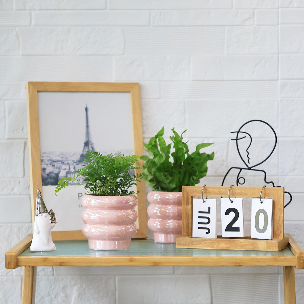 Ceramic Plant Pots for Indoor Plants, Rainbow Pearl Glaze Planter with Planters for Plants with Drainage Hole