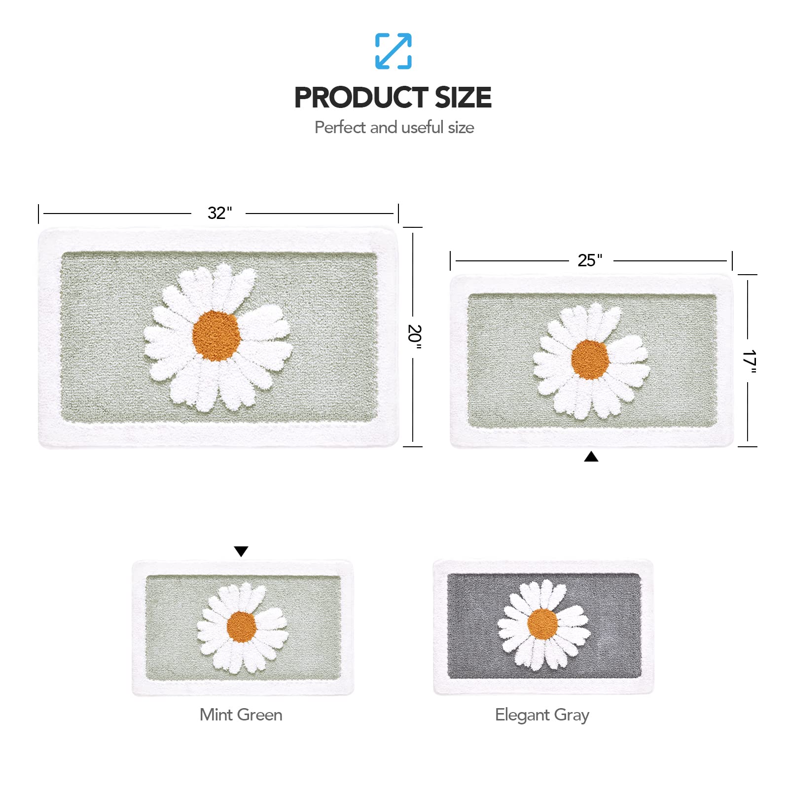 Ultra Soft Microfiber Shaggy Bathroom Mats, 17''x 25'', Extra Absorbent Bath Rugs, Machine Washable, Non-Slip Bathroom Carpet for Tub and Shower