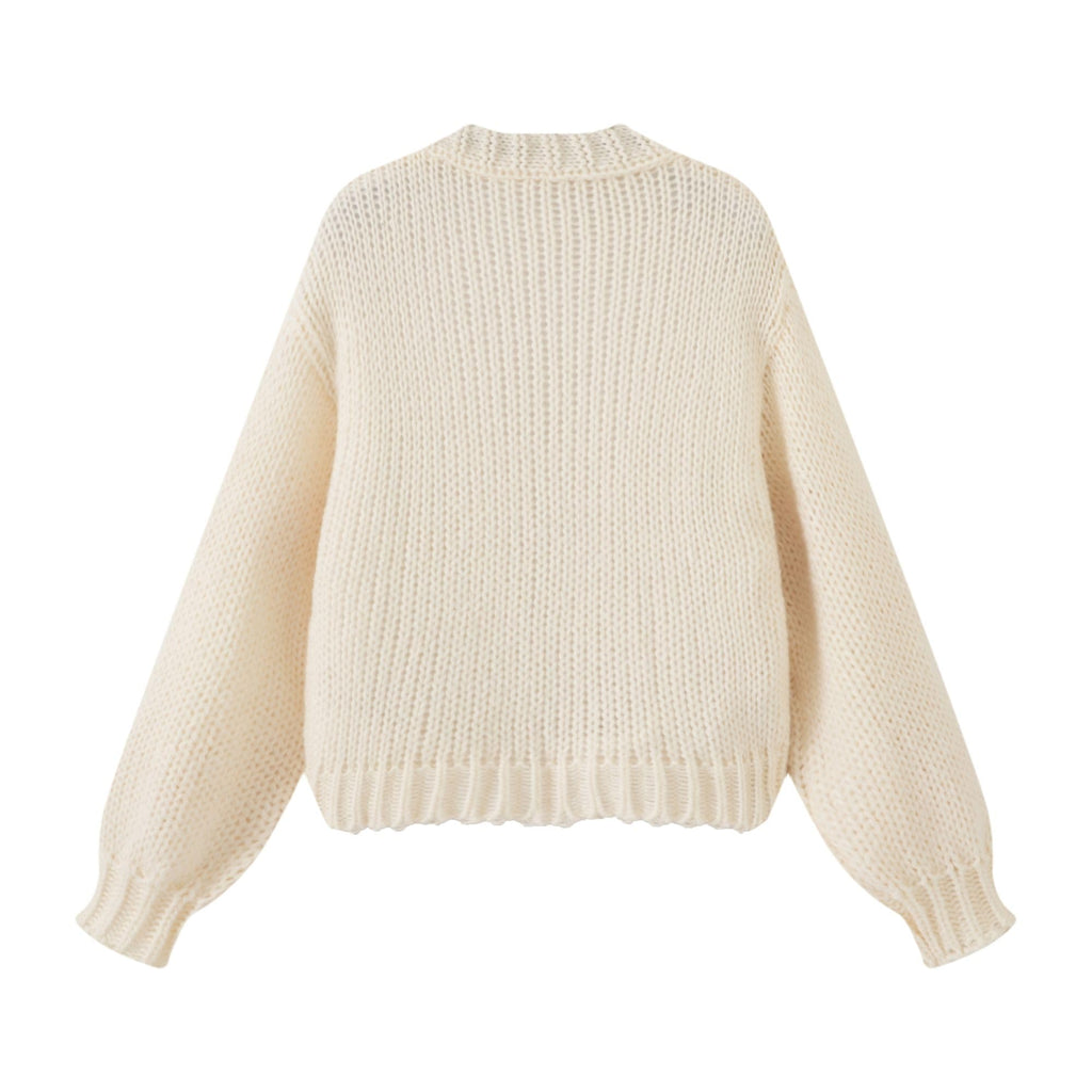 Women's Kawaii Strawberry Embroidered Cardigan Long Sleeve V Neck Chunky Knitted Cardigans