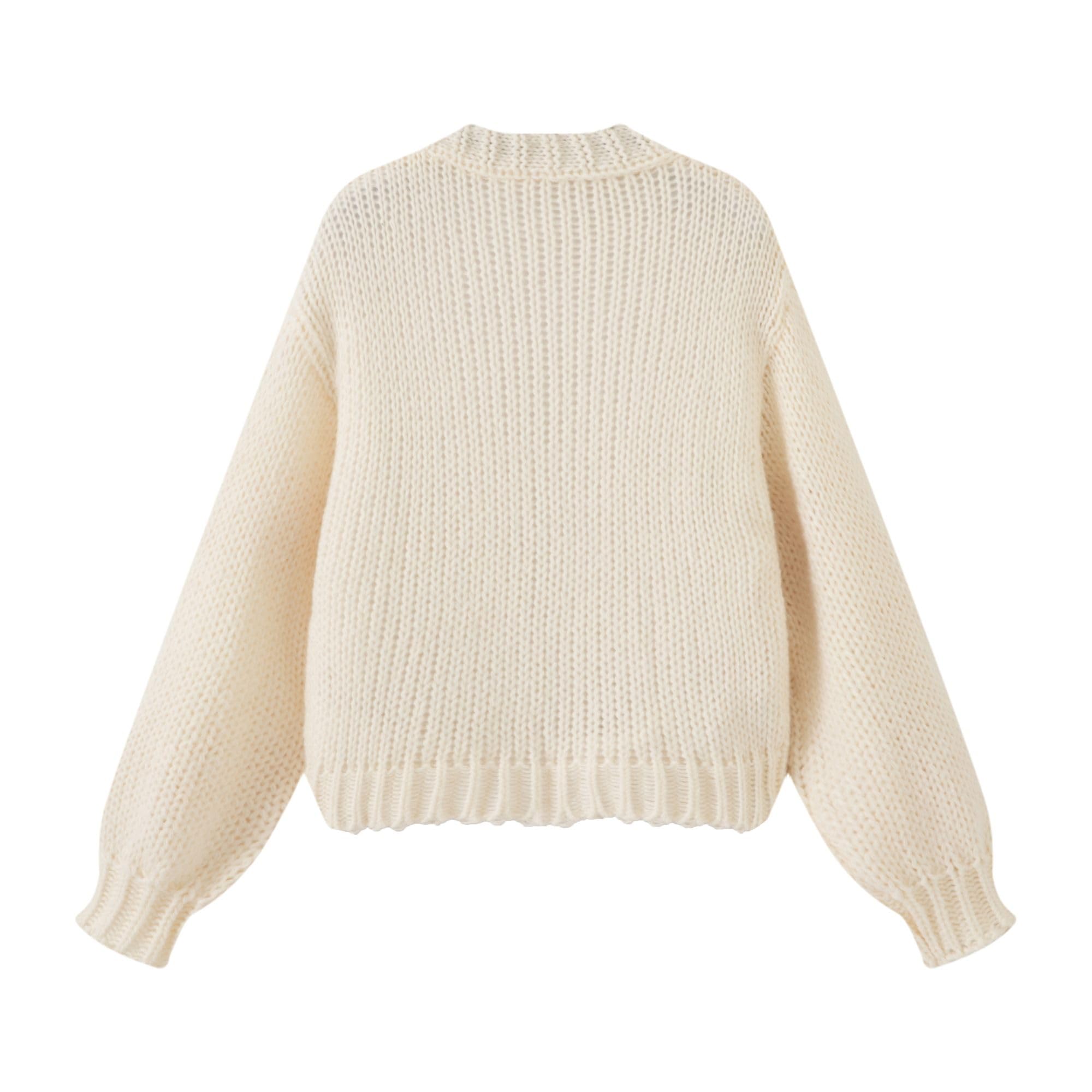 Women's Kawaii Strawberry Embroidered Cardigan Long Sleeve V Neck Chunky Knitted Cardigans