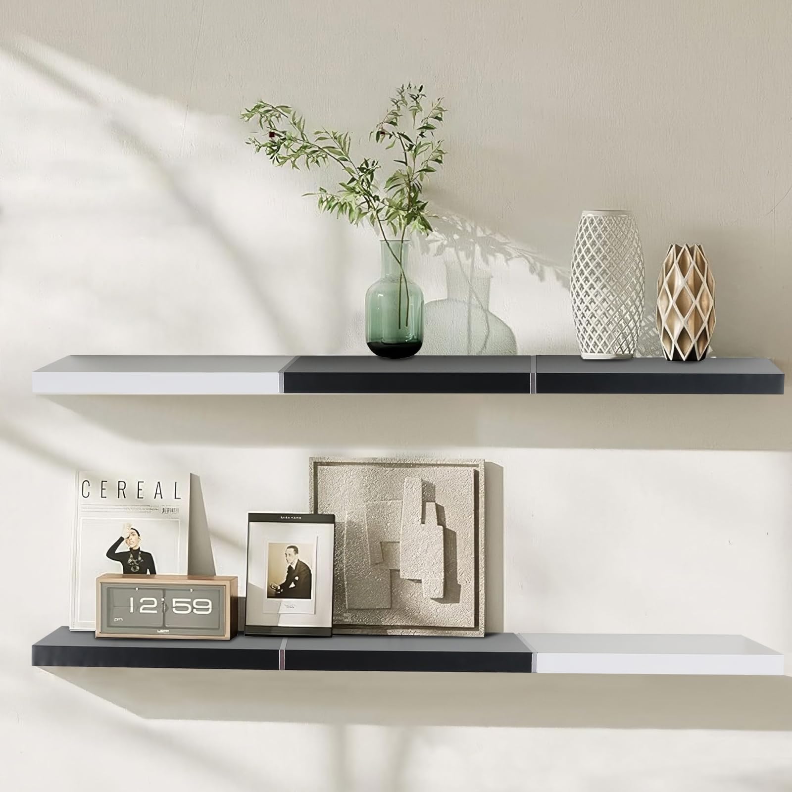 Color-Blocked Floating Shelves â€?Set of 2 Wall-Mounted Shelves for Bedroom & Living Room Storage 36"