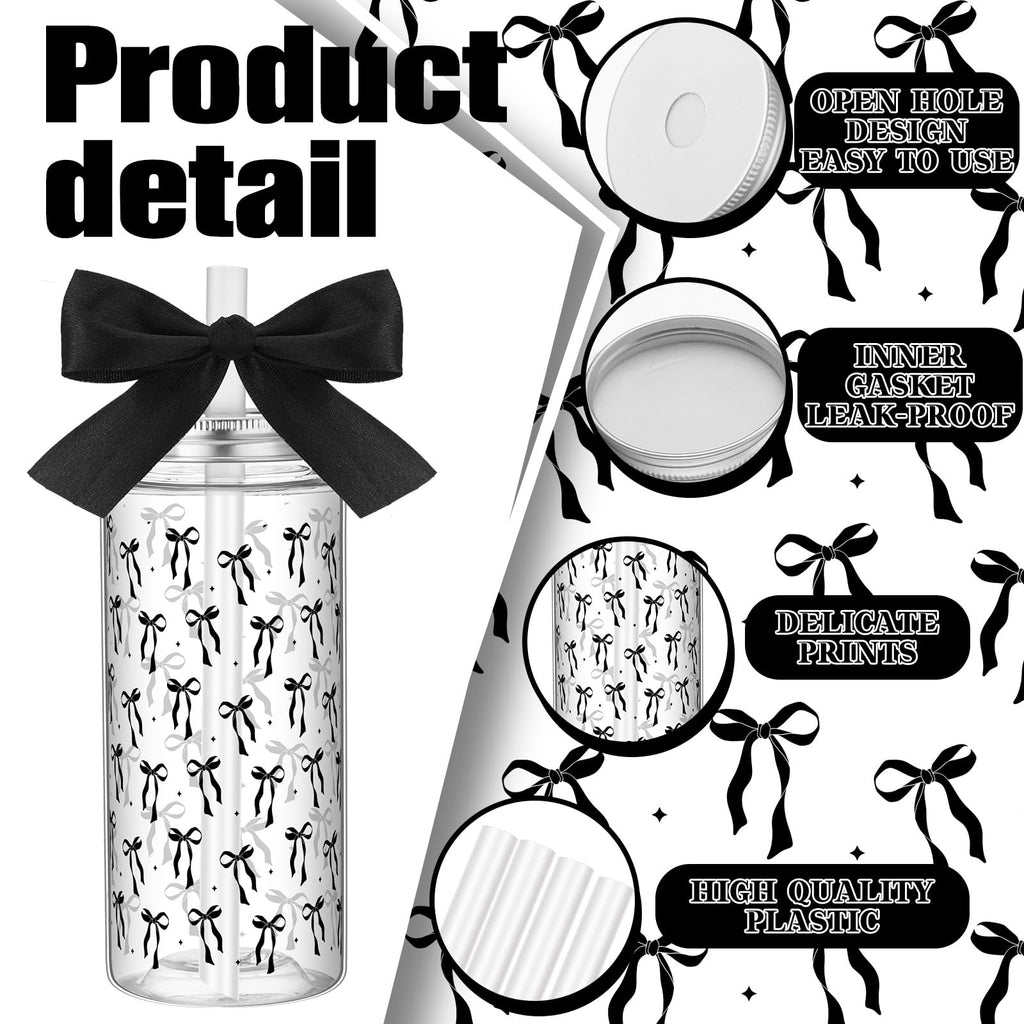 Color Bow Plastic Cups Coquette Bow Aesthetic Cup with Lids and Straws 14 oz Reusable Cute Bow Plastic Tumbler with Ribbon Bow