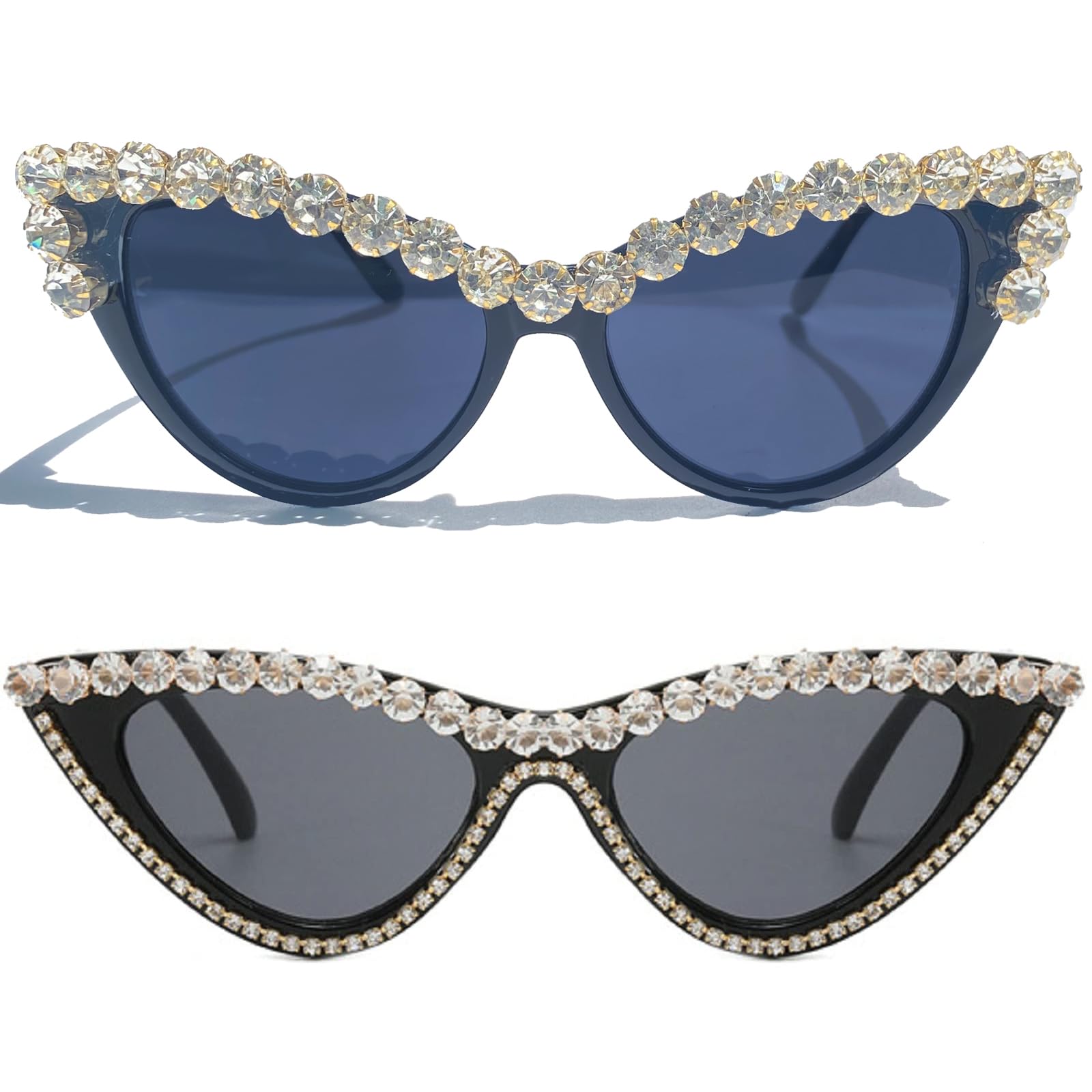 Coquette Bling Sunglasses Crystal Rhinestone Shades Retro Half Rim Women Cat Eyewear