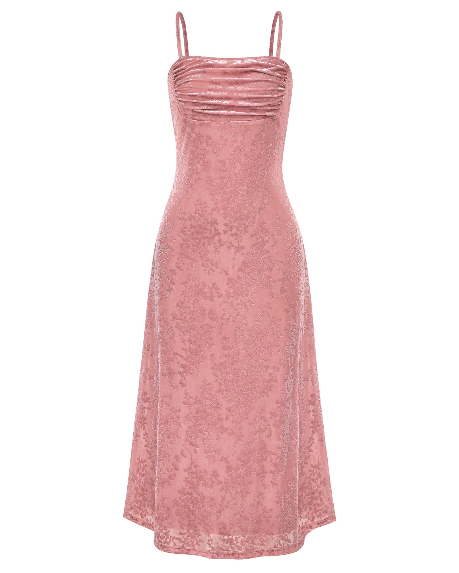 Women's Sleeveless Spaghetti Strap Midi Sexy Cowl Neck Floral Dress