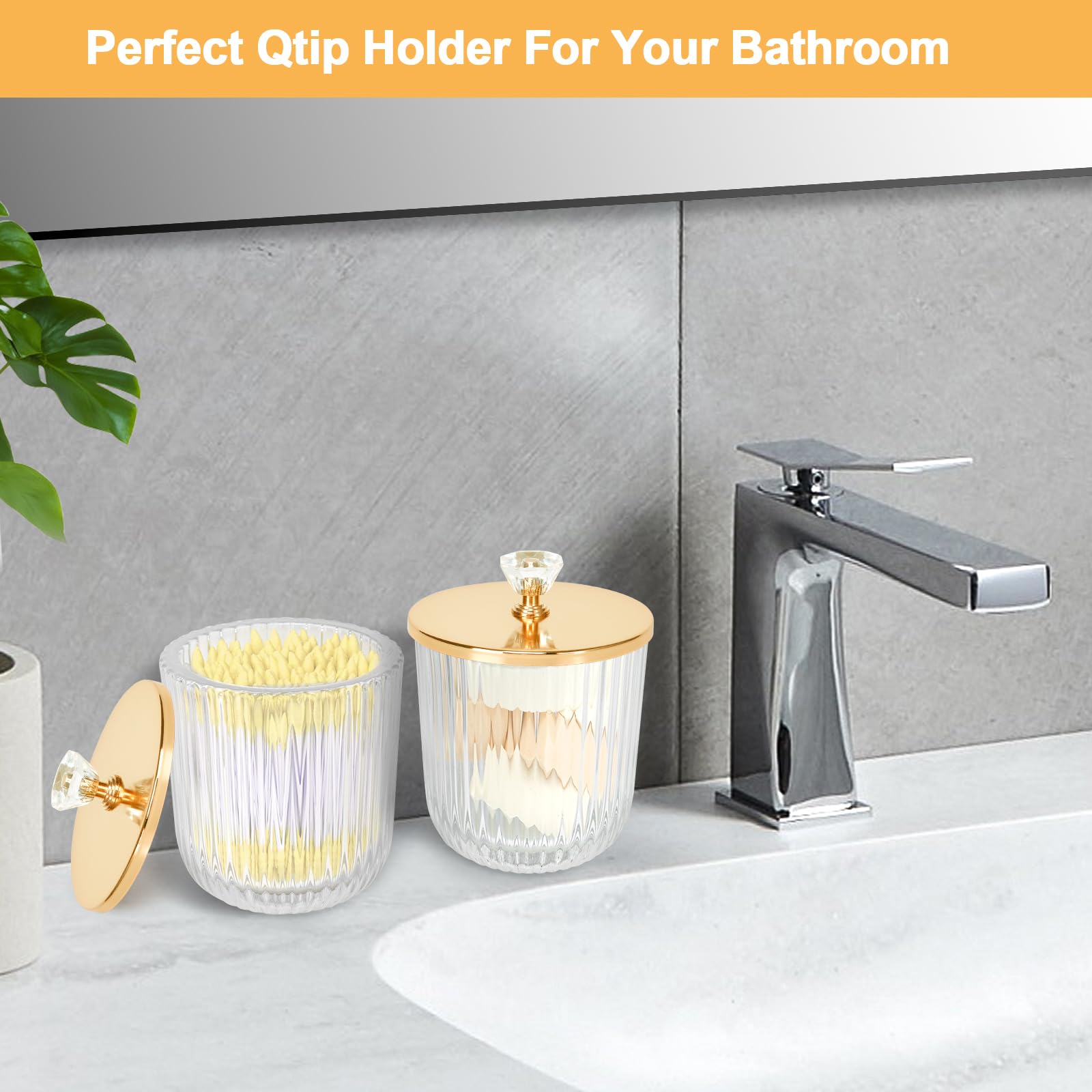 Cute Glass Apothecary Jars with Lid, Pink Cotton Ball Pad Round Container Holders and Vanity Canister Storage Jar for Makeup Sponges, Floss, Hair Accessories 2 Pack