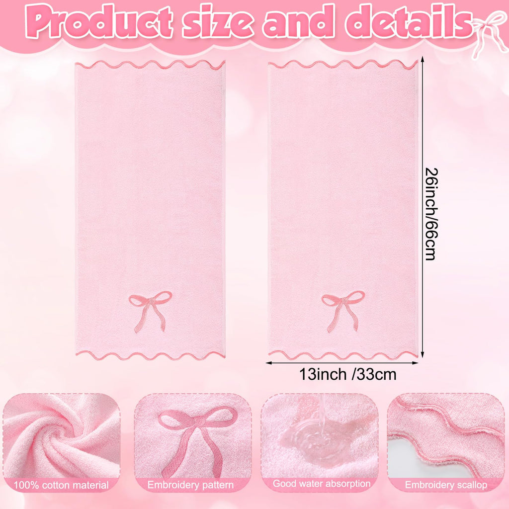 Embroidery Coquette Bow Hand Towels 100% Cotton Soft Absorbent