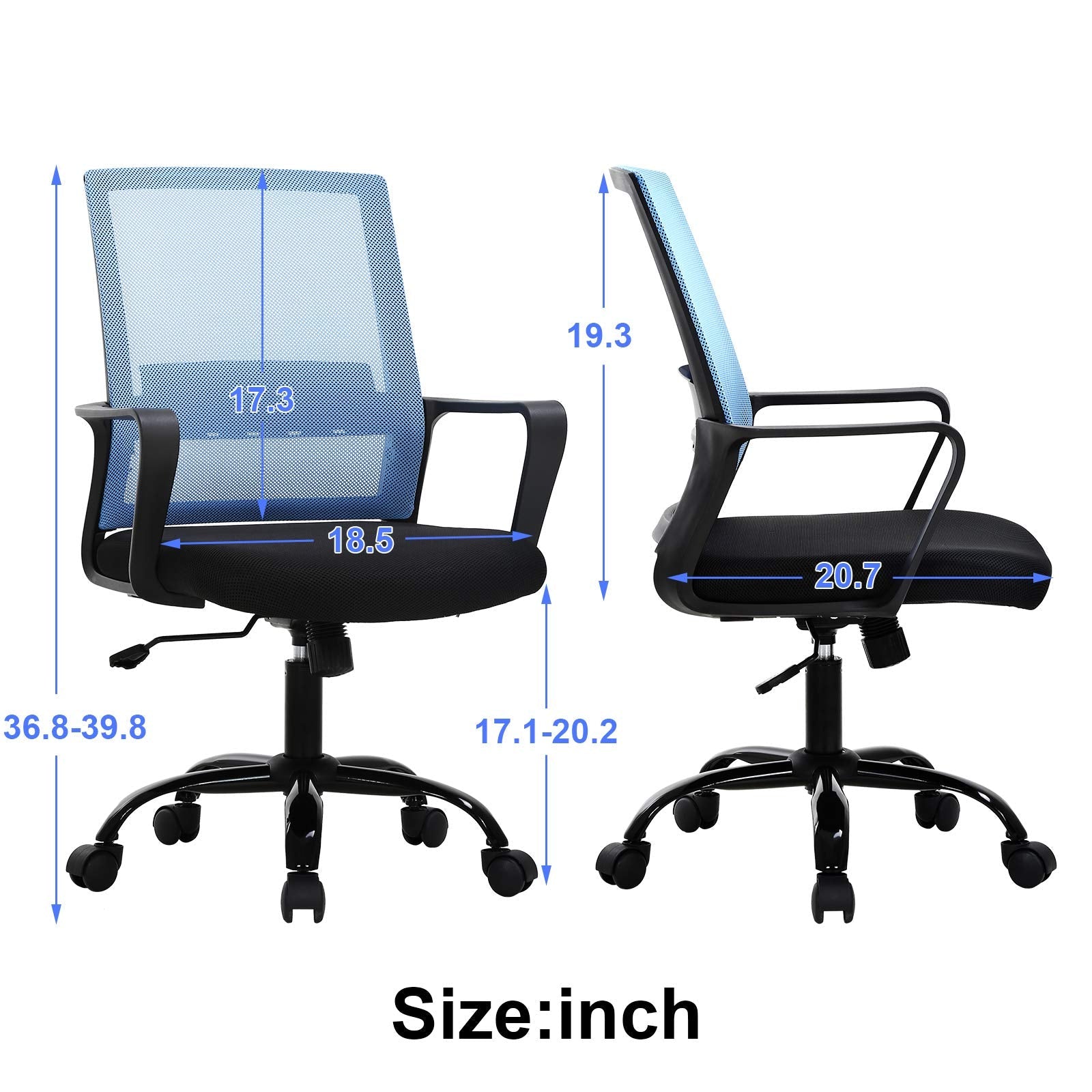 Mid Back Chair with Armrest and Back Support, Modern Executive Adjustable Rolling Swivel Task Chair Comfortable Mesh Chair