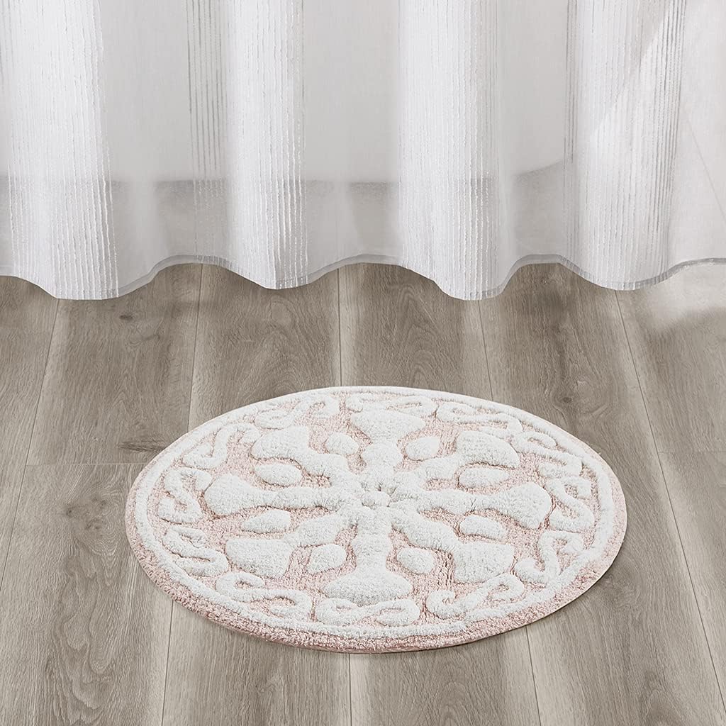 Medallion Floral Pattern Bath Mat 100% Cotton Tufted Bathroom Rugs Luxurious Plush Absorbent, Quick Dry