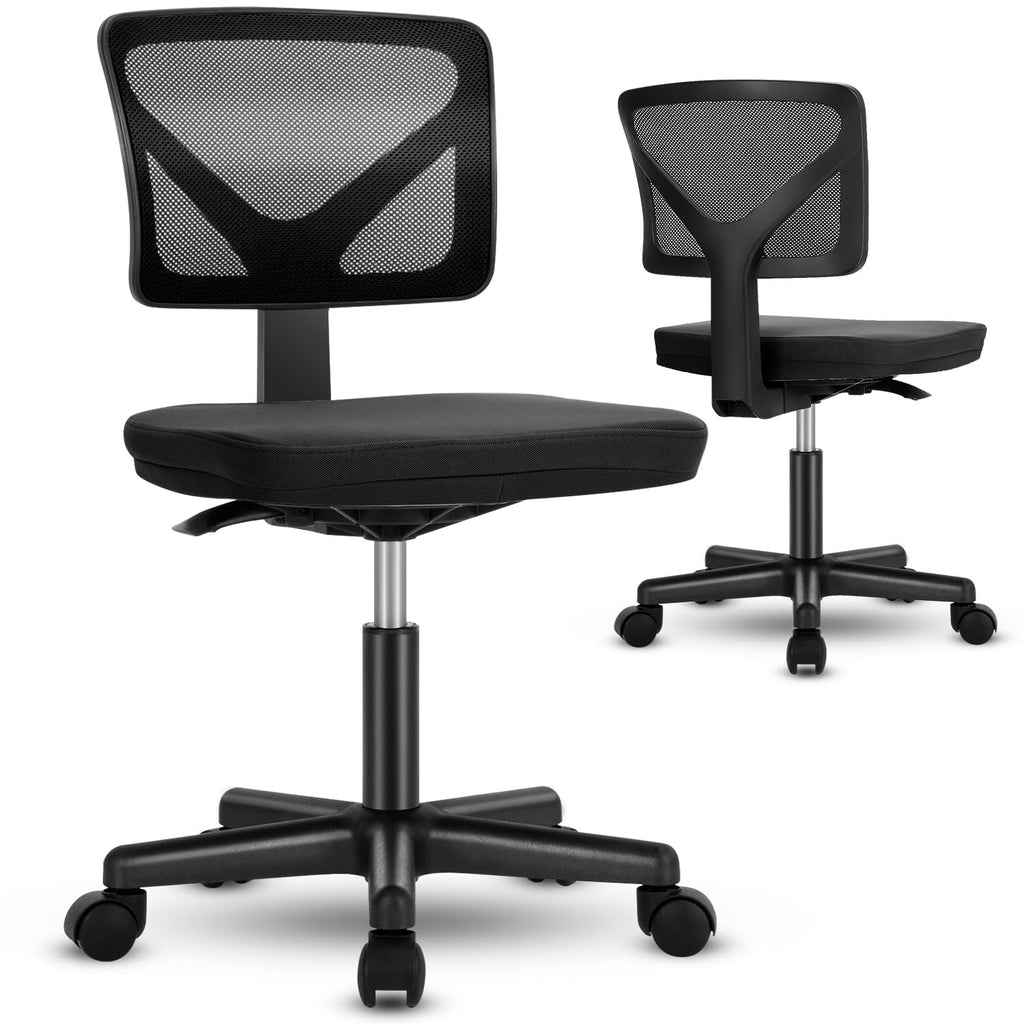Vanity Swivel Armless Desk Chairs with Wheels, Ergonomic Adjustable Home Office Rolling Task Chair, Comfy Mesh Mid Back