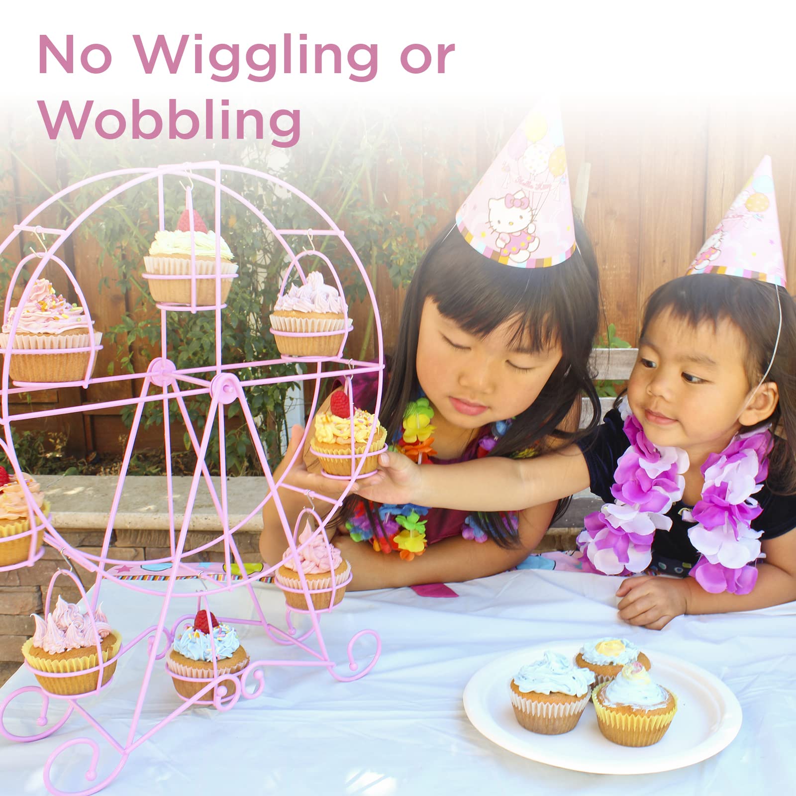 Ferris Wheel Cupcake Stand - Decorative Cupcake Holder for Parties - Spinning Display for Serving Pastry, Treats & Desserts - Easy-to-Clean, Fits 8 Medium Cupcakes - 14x4x17