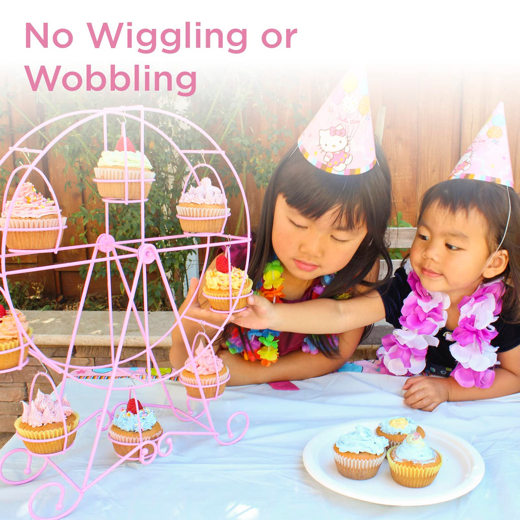 Ferris Wheel Cupcake Stand - Decorative Cupcake Holder for Parties - Spinning Display for Serving Pastry, Treats & Desserts - Easy-to-Clean, Fits 8 Medium Cupcakes - 14x4x17